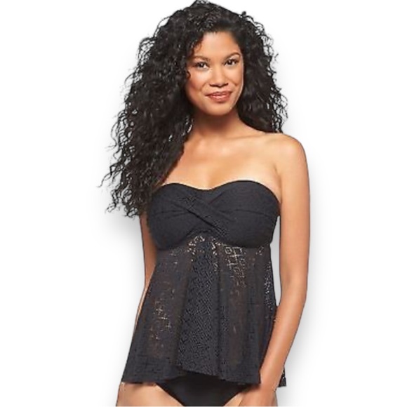 Merona Women's Black Mesh Lace Tankini Side Bone Ruche with Padding Size Small - Picture 8 of 8